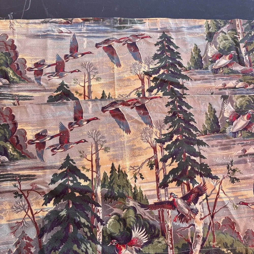 BAYOU 1940's Flying Geese Marshland Cabin Barkcloth Set 2 Fabric Curtain Panel